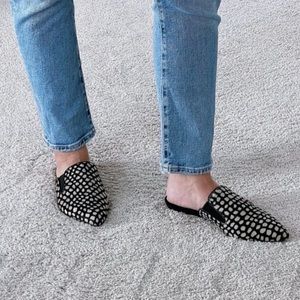 JENNY KAYNE shearling black tan giraffe mule Made in Italy size 35 Brand new